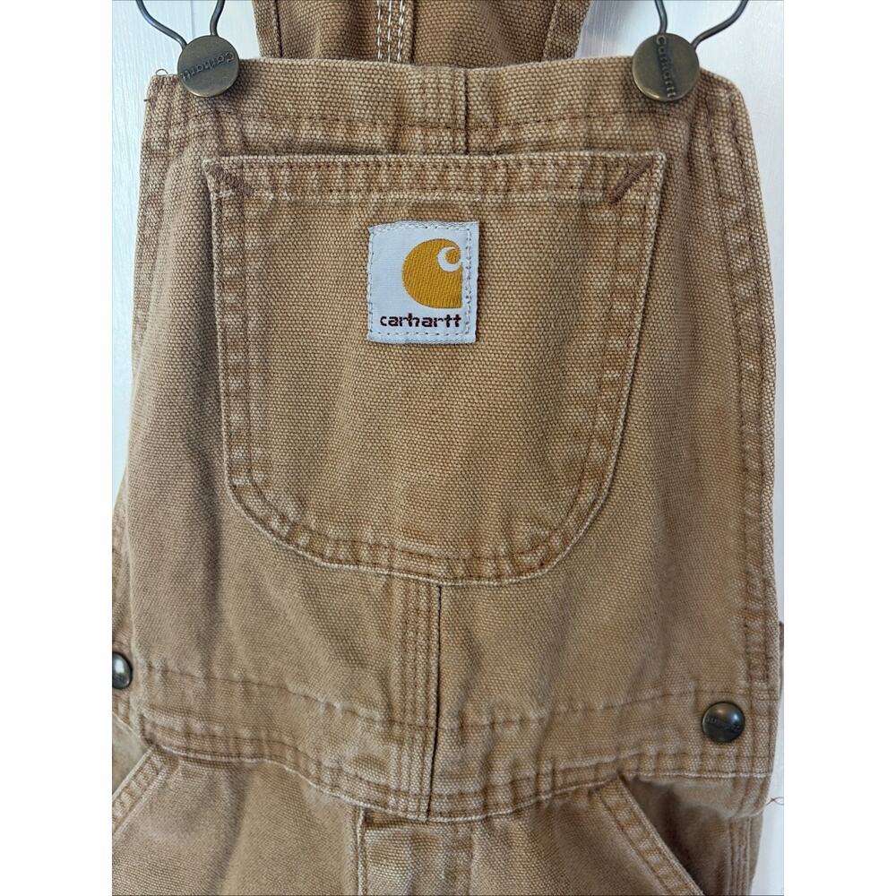 Carhartt Cotton Brown Size 7 KIDS Canvas Bib Overall Double Knee Solid - Picture 2 of 8